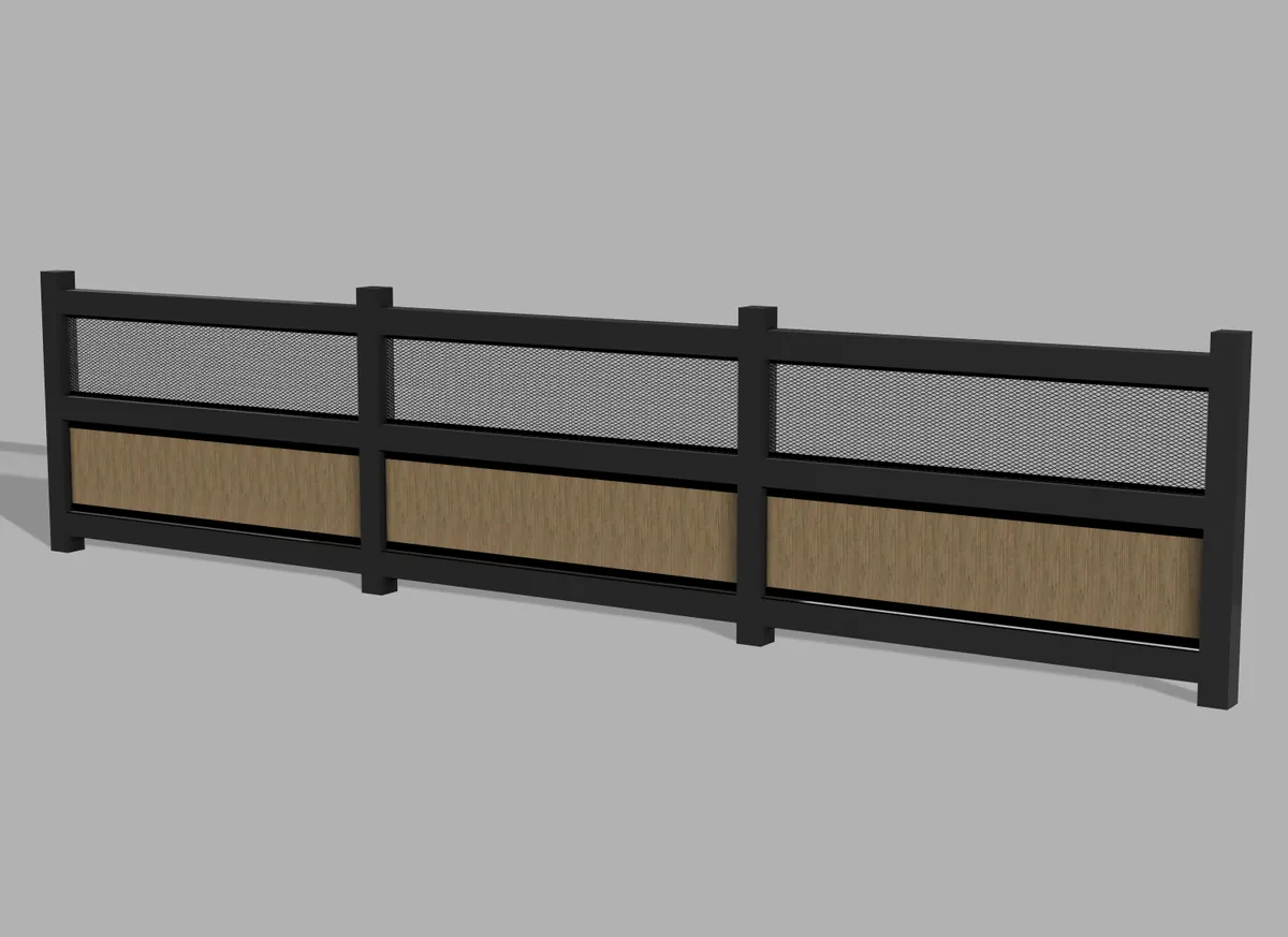 4 ft wood and metal mesh fence with black steel frame and cedar panels